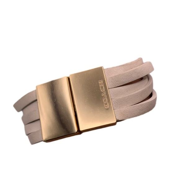 COACH Classic Leather Multi Strands Wrapped White Chalk Gold Tone Bracelet - Picture 2 of 4